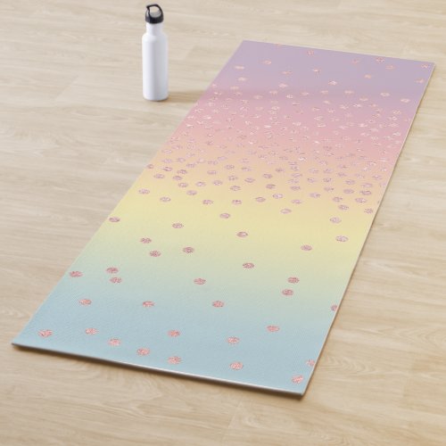 Elegant rose gold glitter confetti dots gradient yoga mat