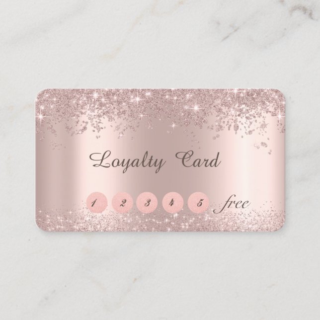 Elegant Rose Gold Glitter Confetti Dust Loyalty Card (Front)