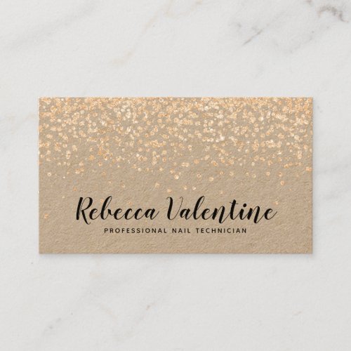Elegant rose gold glitter confetti kraft minimal business card