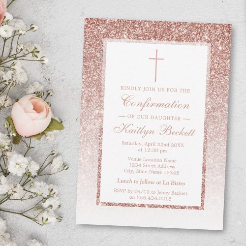 Elegant Rose Gold Glitter Confirmation Or Baptism Invitation