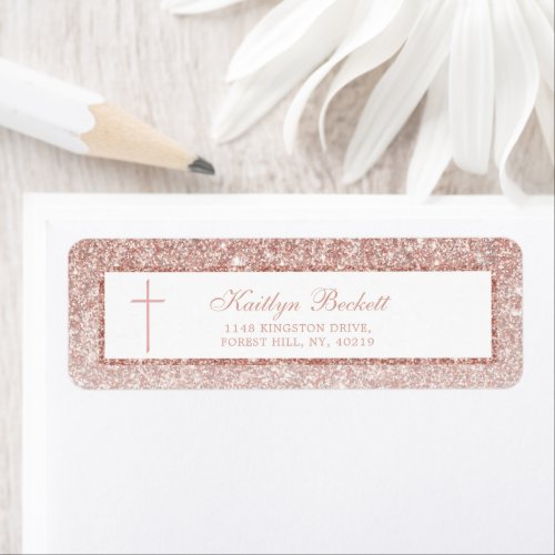 Elegant Rose Gold Glitter Confirmation Or Baptism Label