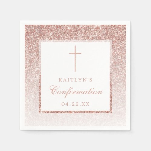 Elegant Rose Gold Glitter Confirmation Or Baptism Napkins
