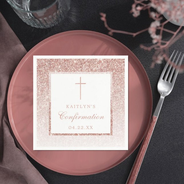 Elegant Rose Gold Glitter Confirmation Or Baptism Napkins (Creator Uploaded)