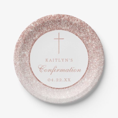 Elegant Rose Gold Glitter Confirmation Or Baptism Paper Plates