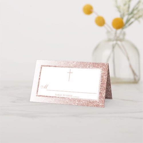 Elegant Rose Gold Glitter Confirmation Or Baptism Place Card