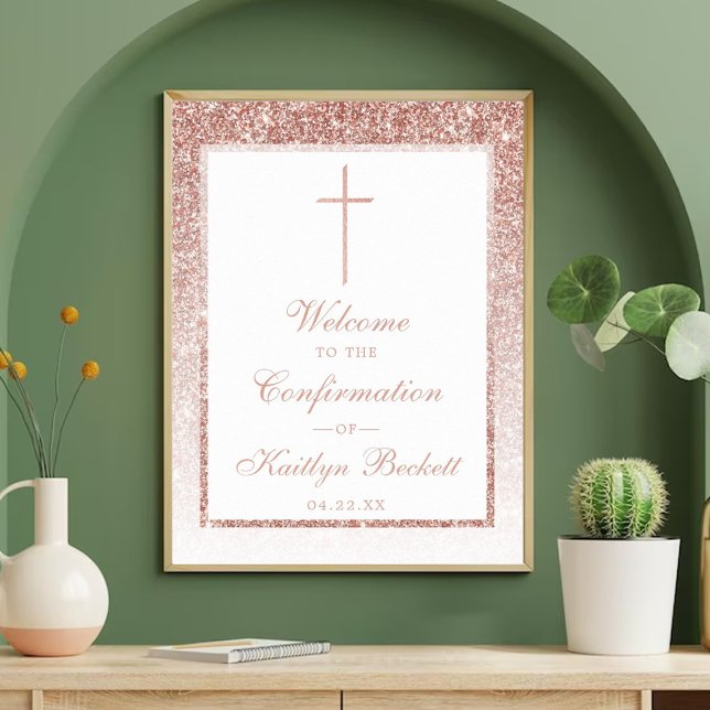 Elegant Rose Gold Glitter Confirmation Or Baptism Poster (Creator Uploaded)