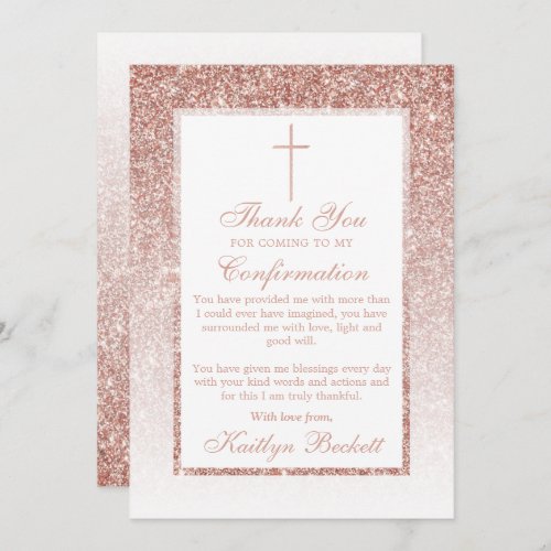 Elegant Rose Gold Glitter Confirmation Or Baptism Thank You Card