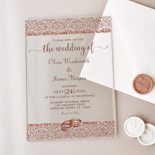 Elegant Rose Gold Glitter Damask Wedding Acrylic Invitations