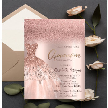 Elegant Rose Gold Glitter Dress Quinceañera Invitation by Biglibigli at Zazzle