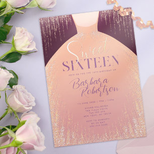 Elegant Rose Gold Glitter Dress Sweet Sixteen Foil Invitation