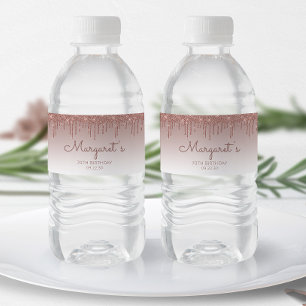 Elegant Rose Gold Glitter Drip 70th Birthday Party Water Bottle Label