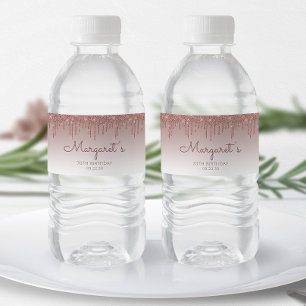 Elegant Rose Gold Glitter Drip 70th Birthday Party Water Bottle Label