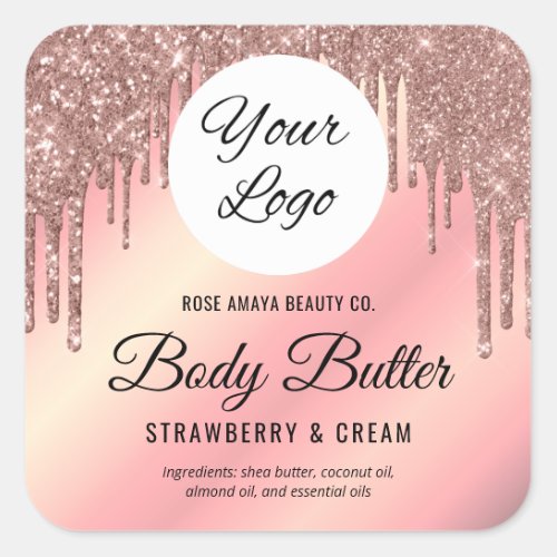 Elegant Rose Gold Glitter Drip Product Logo Label