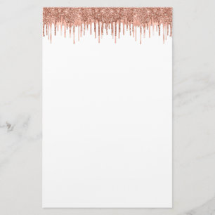 Elegant rose gold glitter drip stationery