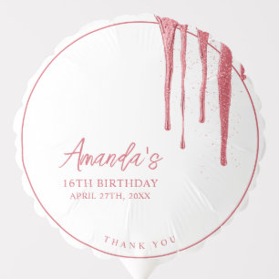 Elegant Rose Gold Glitter Drip Sweet 16 Birthday Balloon