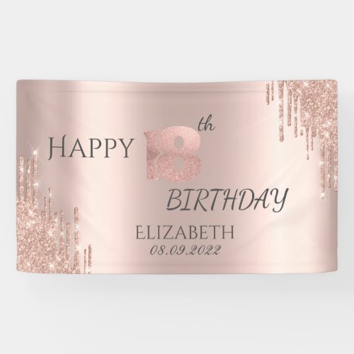 Elegant Rose Gold Glitter Drips 18th Birthday  Banner