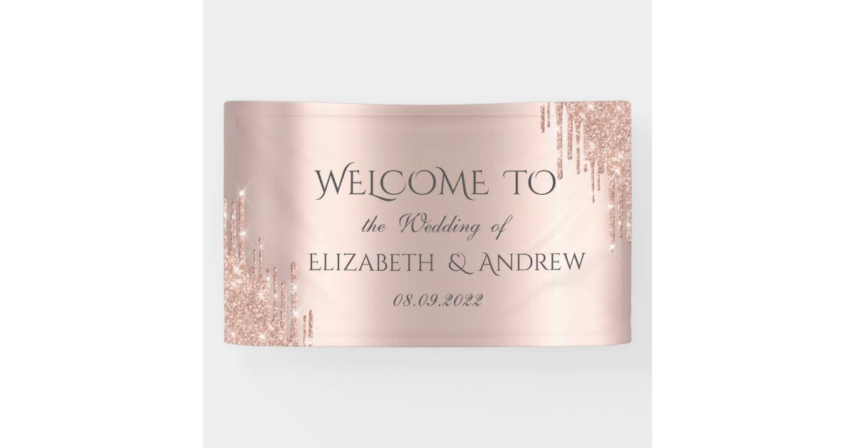 Elegant Rose Gold Glitter Drips Banner | Zazzle