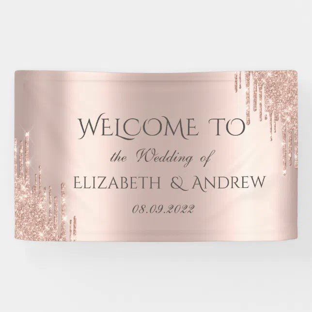 Elegant Rose Gold Glitter Drips Banner | Zazzle