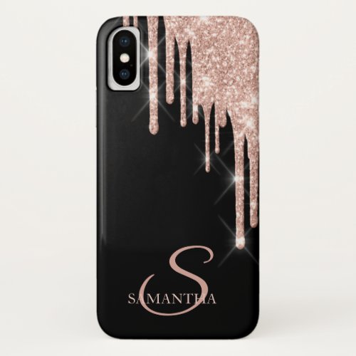 Elegant Rose Gold Glitter Drips iPhone X Case