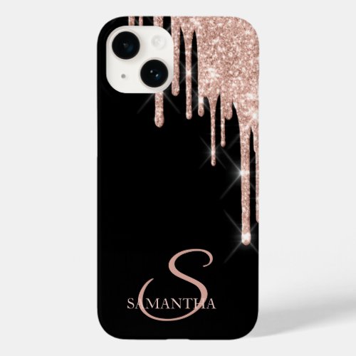 Elegant Rose Gold Glitter Drips  Case_Mate iPhone 14 Case