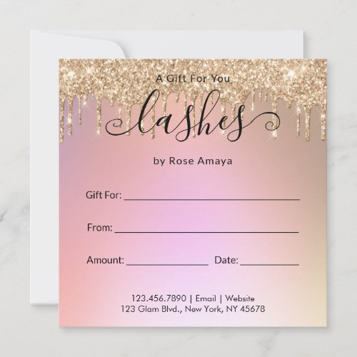 Elegant Rose Gold Glitter Drips Gift Certificate