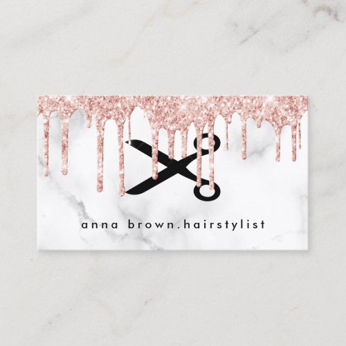 Elegant rose gold glitter drips hairstylist business card