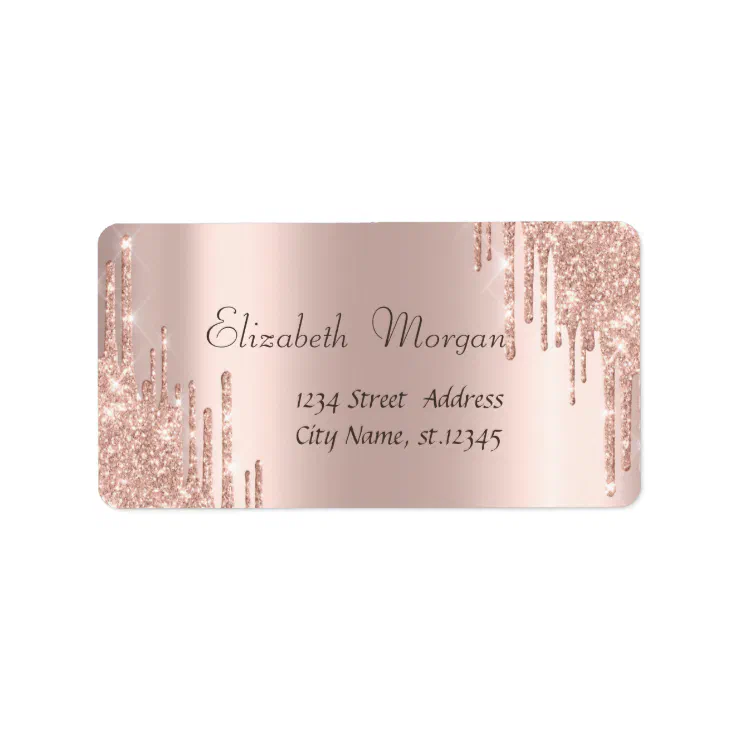 Elegant Rose Gold Glitter Drips Label Zazzle 1148