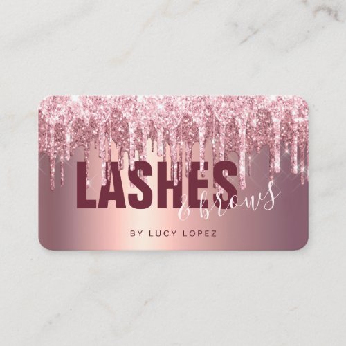 Elegant rose gold glitter drips lashes  brows  business card