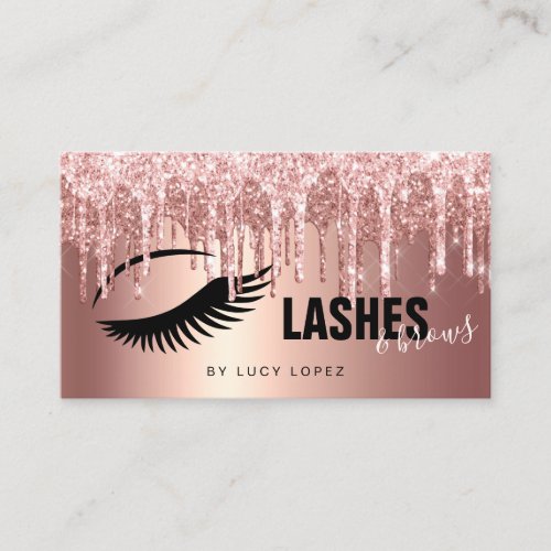 Elegant rose gold glitter drips lashes  brows  business card