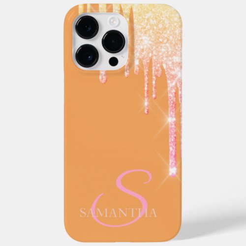 Elegant Rose Gold Glitter Drips Orange  Case_Mate iPhone 14 Pro Max Case