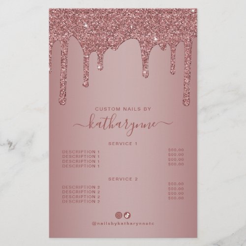 Elegant Rose Gold Glitter Drips Price List Flyer