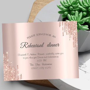 Elegant Rose Gold Glitter Drips Rehearsal Dinner Invitation