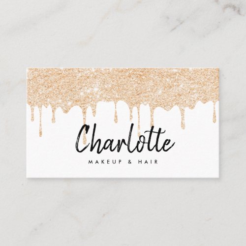 Elegant rose gold glitter drips signature script business card