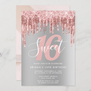 Elegant rose gold glitter drips sweet sixteen invi invitation