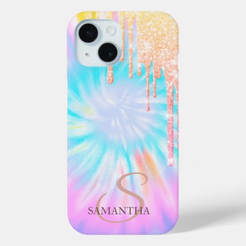 Elegant Rose Gold Glitter Drips Tie Dye iPhone 15 Case