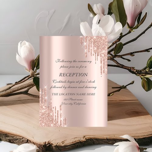 Elegant Rose Gold Glitter Drips Wedding Reception Invitation
