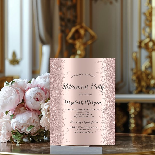 Elegant Rose Gold Glitter Dust Retirement Invitation (Creator Uploaded)