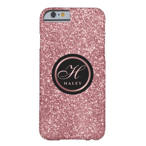 Elegant Rose Gold Glitter Effect Monogram Initial Barely There iPhone 6 Case