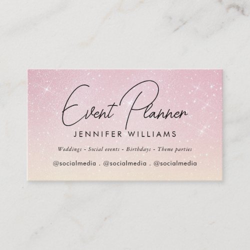 Elegant Rose Gold Glitter Event Planner Business Card