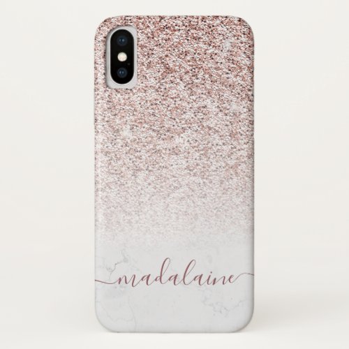 Elegant Rose Gold Glitter Fade Marble Monogram Cas iPhone X Case