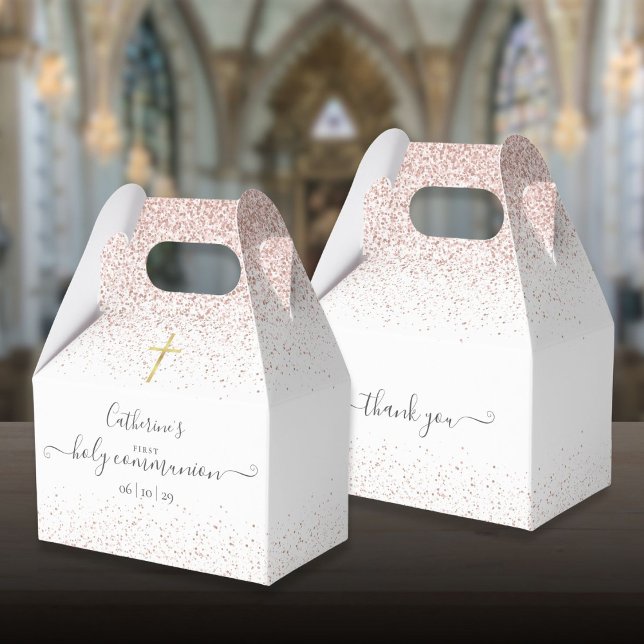 Elegant Rose Gold Glitter First Holy Communion Favor Boxes (Elegant Rose Gold Glitter First Holy Communion Favor Boxes)