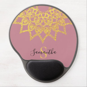 Elegant Rose Gold Glitter Floral Mandala Gel Mouse Pad
