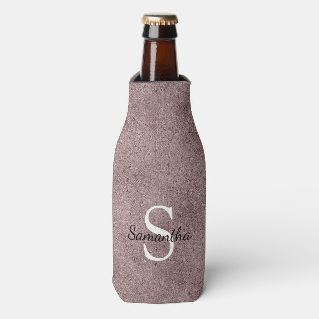 Elegant Rose Gold Glitter Foil Sparkle Monogram Bottle Cooler (Bottle Front)