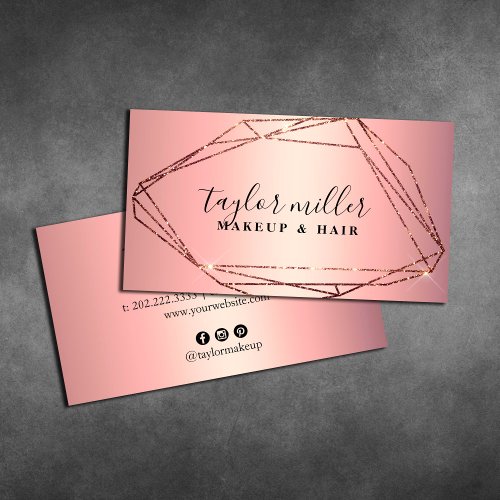 Elegant rose gold glitter frame makeup  hair business card