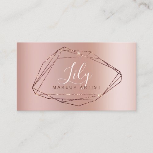 Elegant rose gold glitter frame metallic makeup business card