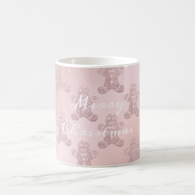 Elegant Rose Gold Glitter Gingerbread Man Pattern Coffee Mug (Center)