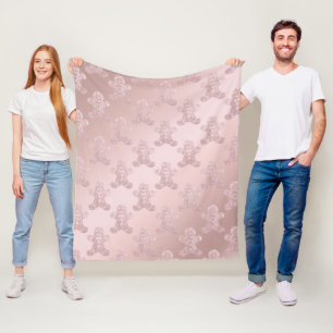Elegant Rose Gold Glitter Gingerbread Man Pattern Fleece Blanket