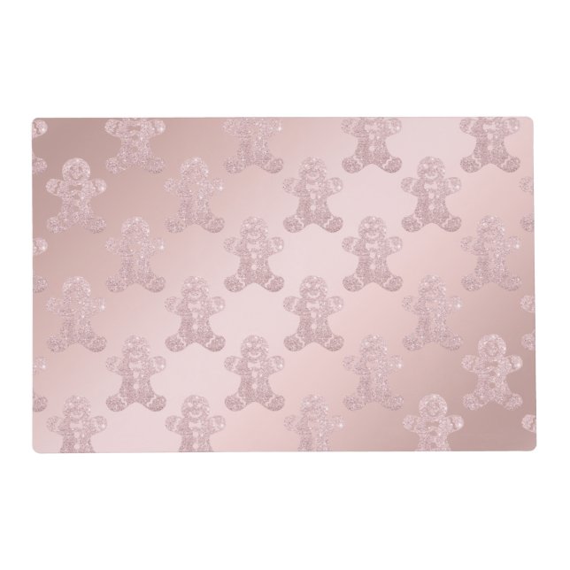 Elegant Rose Gold Glitter Gingerbread Man Pattern Placemat (Front)