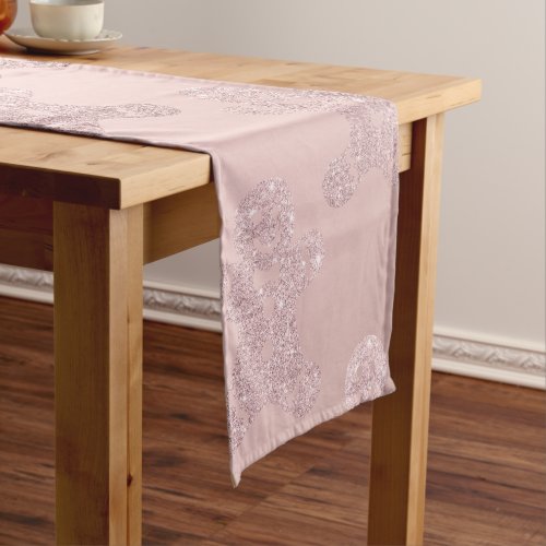 Elegant Rose Gold Glitter Gingerbread Man Pattern Short Table Runner