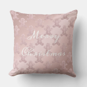 Elegant Rose Gold Glitter Gingerbread Man Pattern Throw Pillow